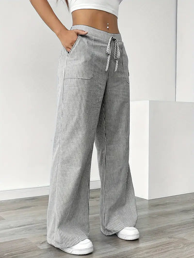 Éline™ | Pantalon Rayé Décontracté Chic