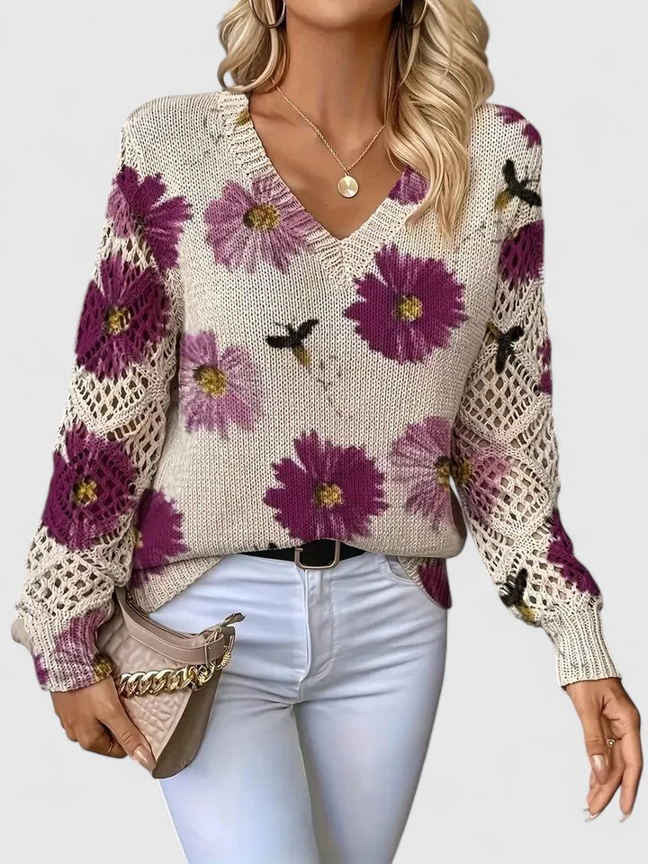 Cendrine™ | Pull en maille à fleurs