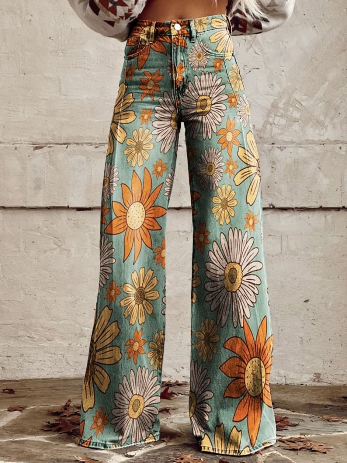 Inès™ | Pantalon Évasé à Fleurs Rétro