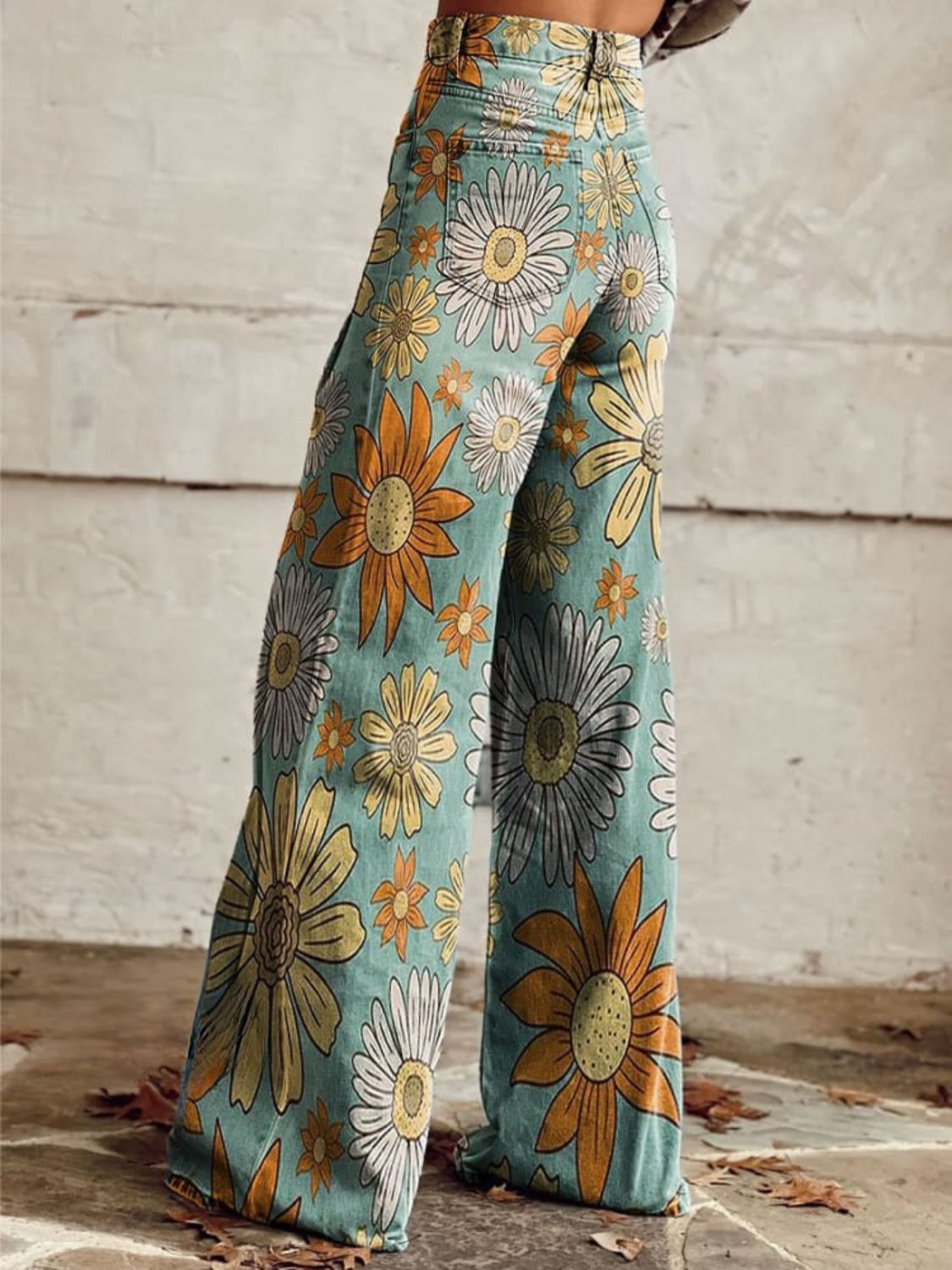 Inès™ | Pantalon Évasé à Fleurs Rétro