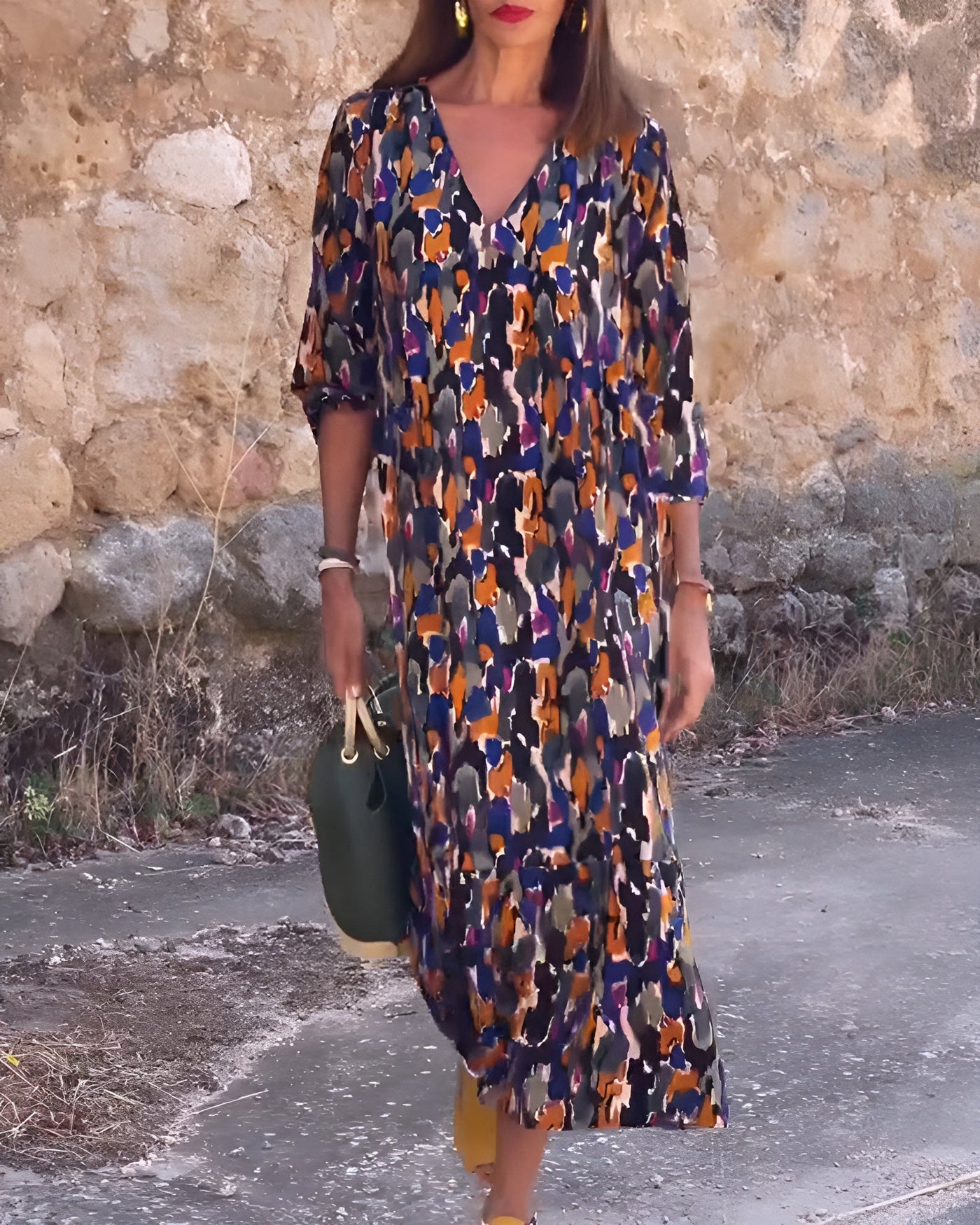 Nathalie | Robe col V imprimé rétro