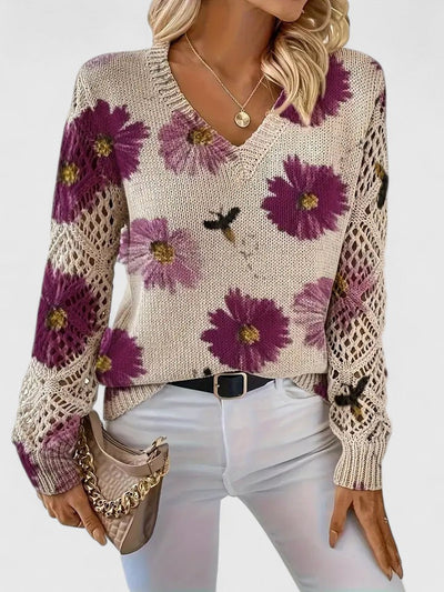 Cendrine™ | Pull en maille à fleurs