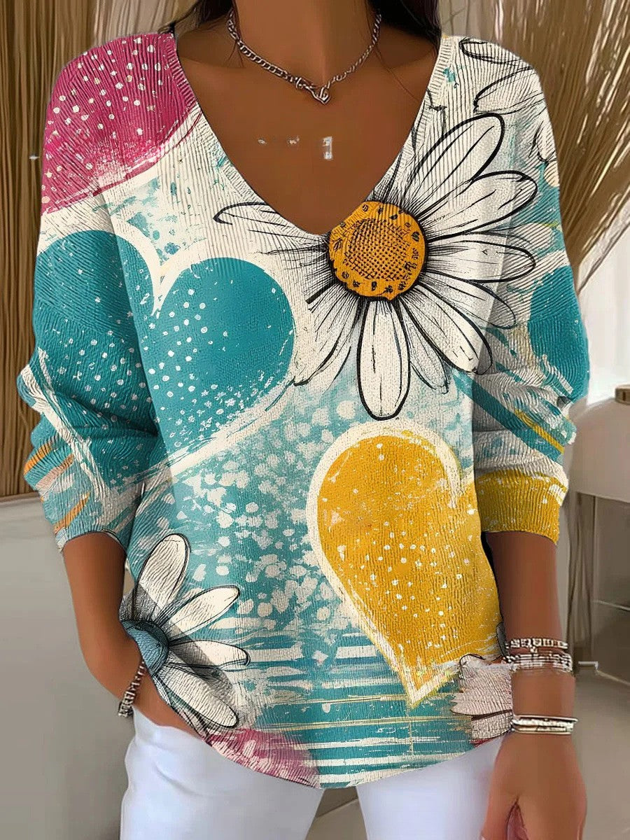 Camille™ | Pull Imprimé à Col en V