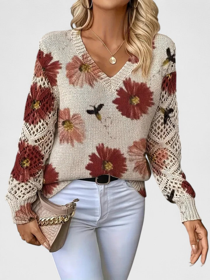 Cendrine™ | Pull en maille à fleurs