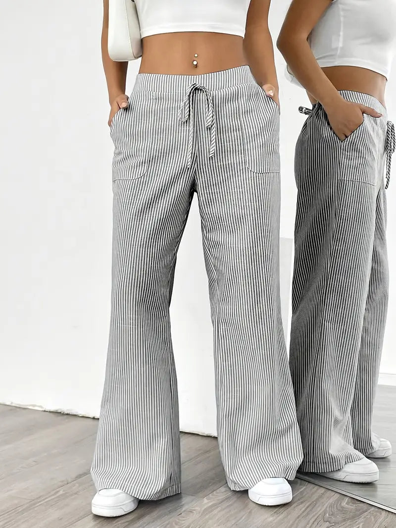 Éline™ | Pantalon Rayé Décontracté Chic