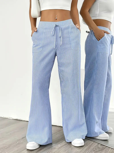 Éline™ | Pantalon Rayé Décontracté Chic