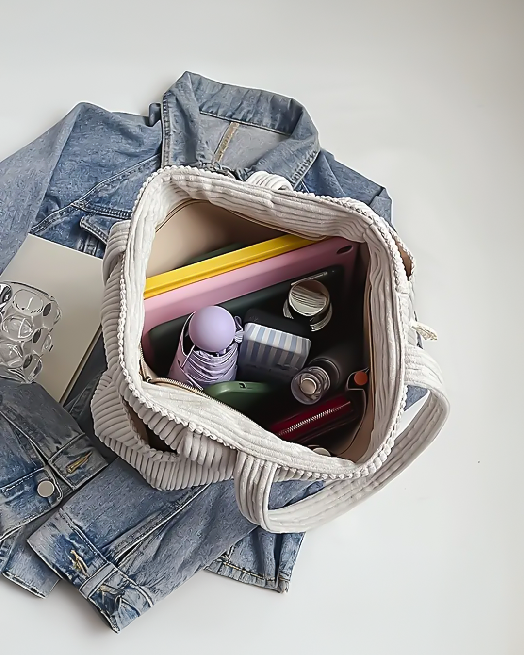 Camille™ | Sac Cabas Décontracté en Velours Côtelé