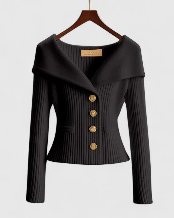 Flavie™ | Cardigan Élégant à Col Large et Boutons Dorés