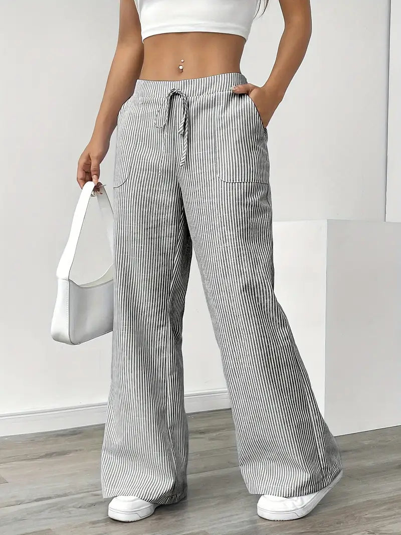 Éline™ | Pantalon Rayé Décontracté Chic