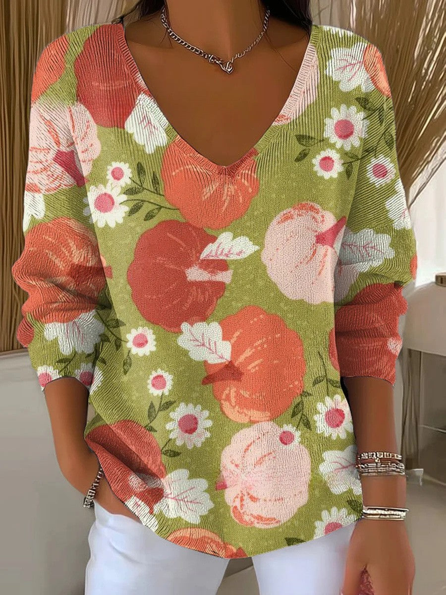 Élodie™ | Pull Imprimé à Col en V