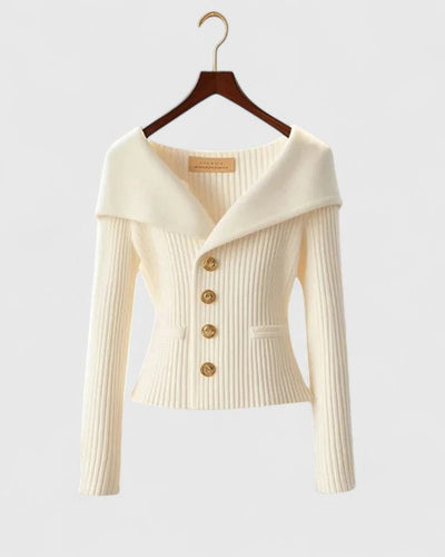 Flavie™ | Cardigan Élégant à Col Large et Boutons Dorés