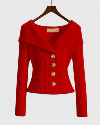 Flavie™ | Cardigan Élégant à Col Large et Boutons Dorés