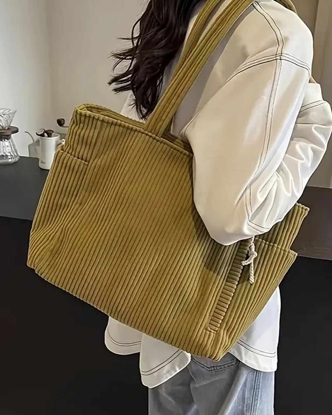 Camille™ | Sac Cabas Décontracté en Velours Côtelé
