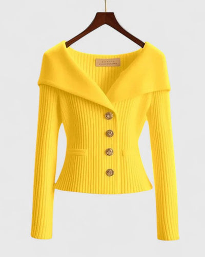 Flavie™ | Cardigan Élégant à Col Large et Boutons Dorés