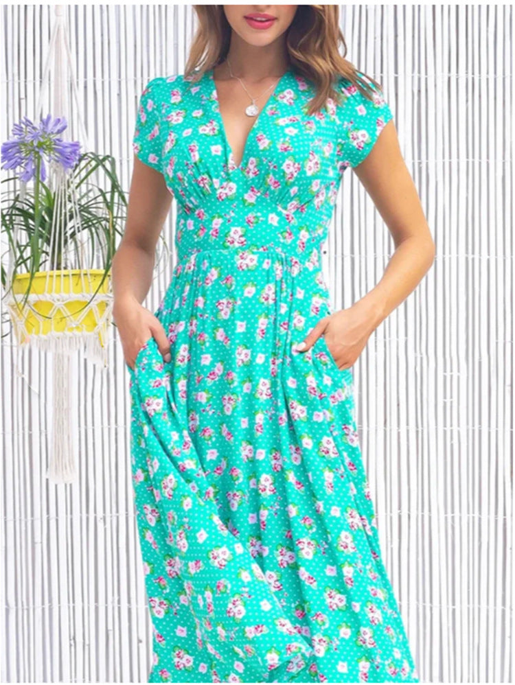 Almira™ | Robe midi fleurie à manches courtes