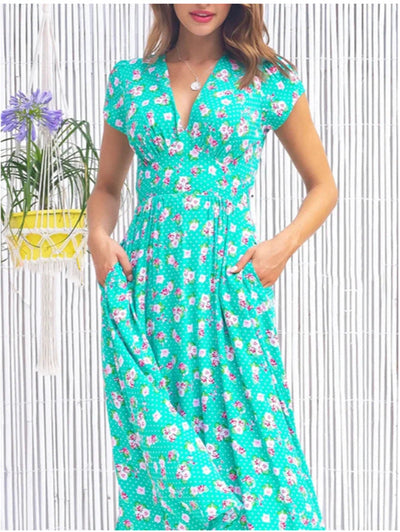 Almira™ | Robe midi fleurie à manches courtes