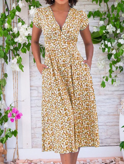 Almira™ | Robe midi fleurie à manches courtes