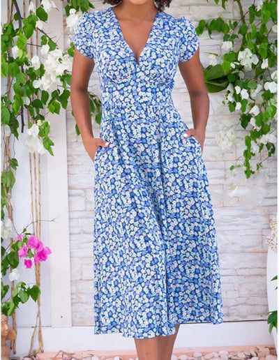 Almira™ | Robe midi fleurie à manches courtes