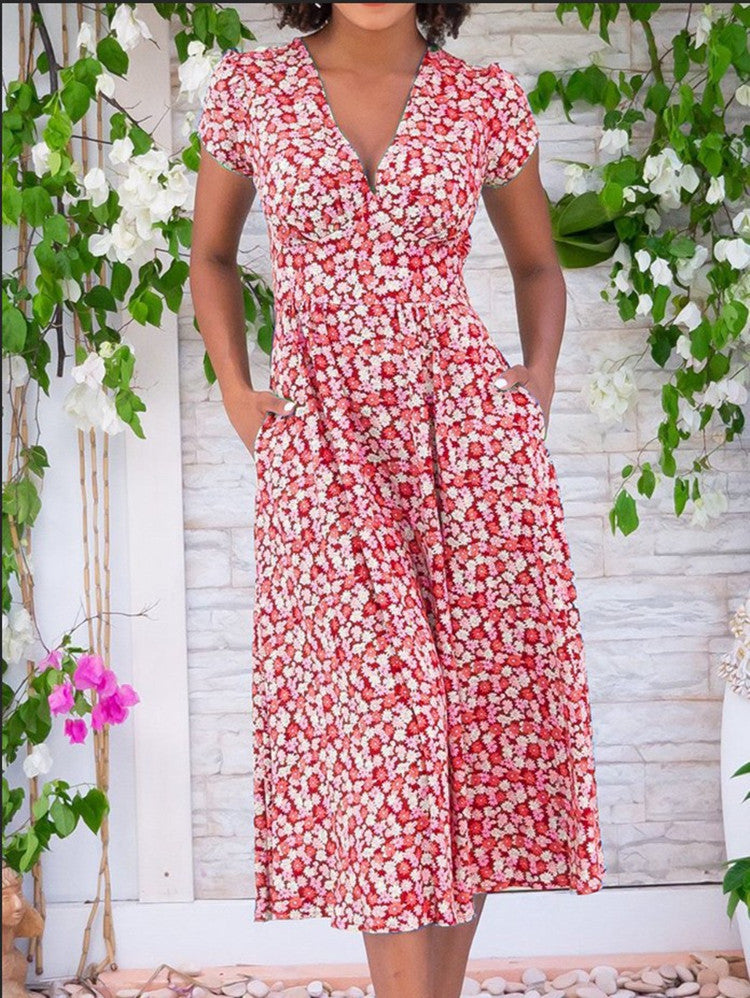 Almira™ | Robe midi fleurie à manches courtes