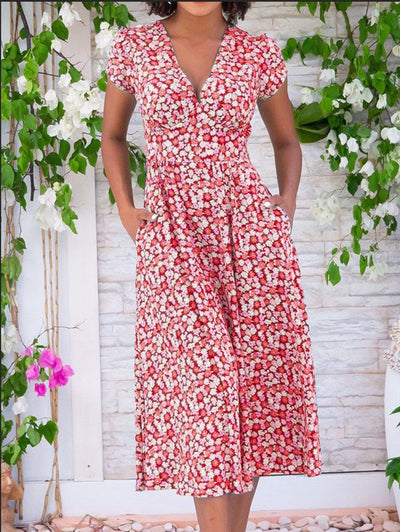 Almira™ | Robe midi fleurie à manches courtes