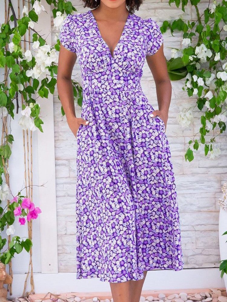Almira™ | Robe midi fleurie à manches courtes