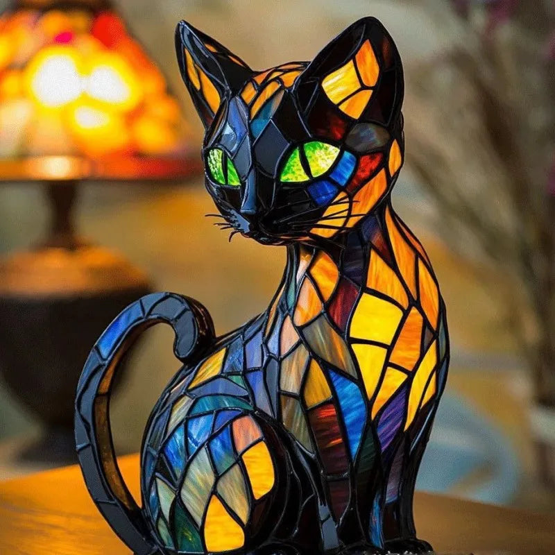 Kenza™ | Lampe chat en vitrail