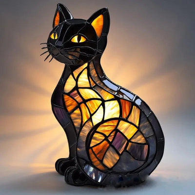 Kenza™ | Lampe chat en vitrail