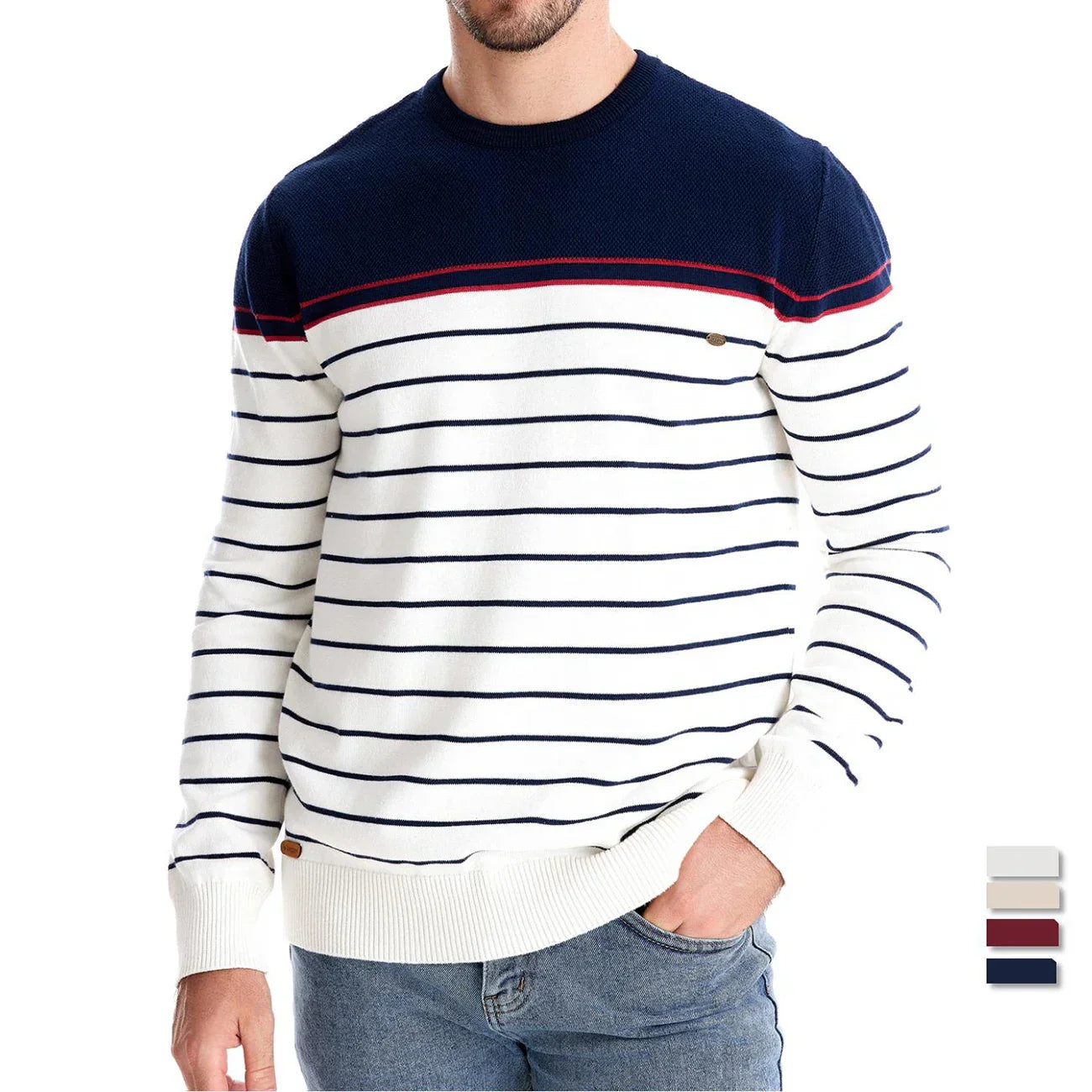 Nicolas™ | Pull Rayé Marin