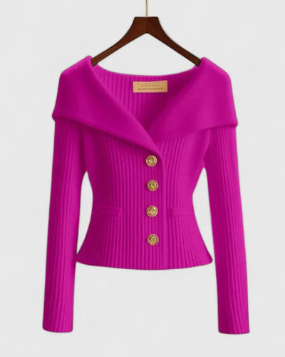 Flavie™ | Cardigan Élégant à Col Large et Boutons Dorés