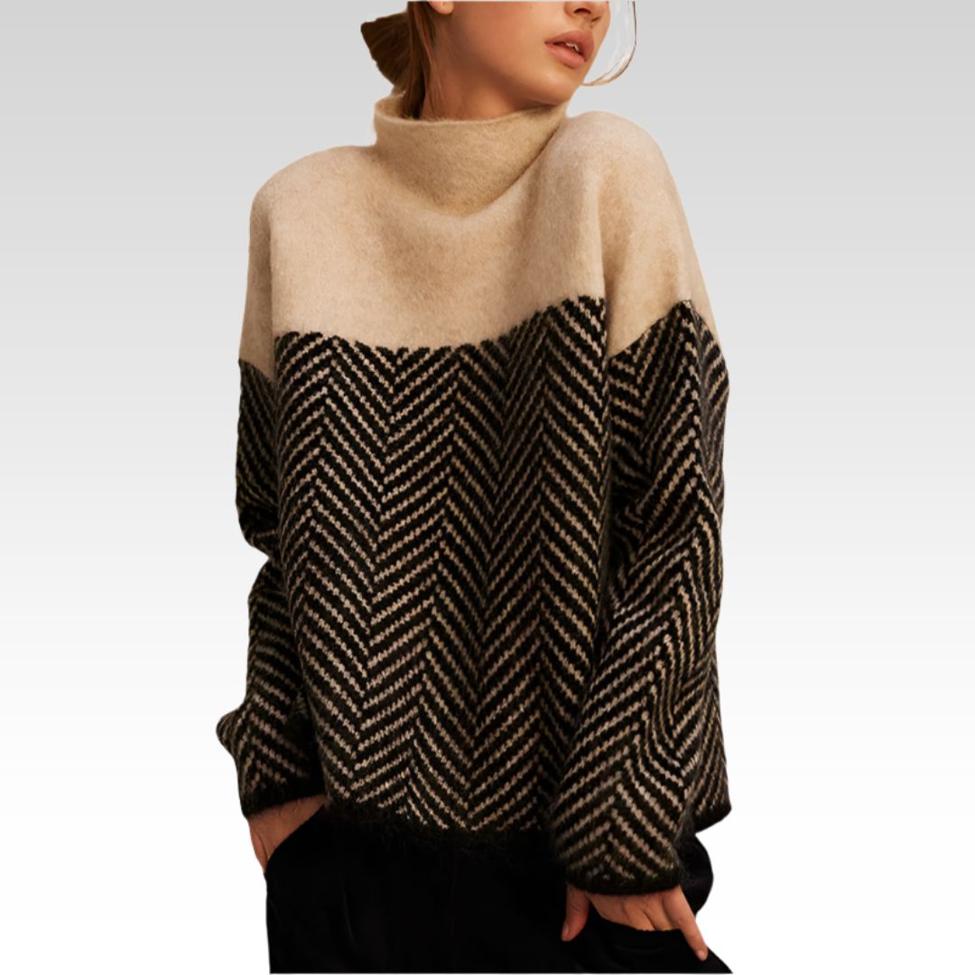 Gaëtane™ | Pull col montant à motifs chevrons