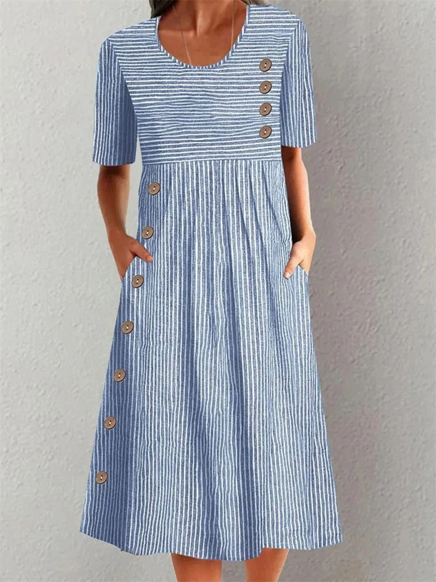 Estelle™ | Lenna Robe Midi En Coton Rayé