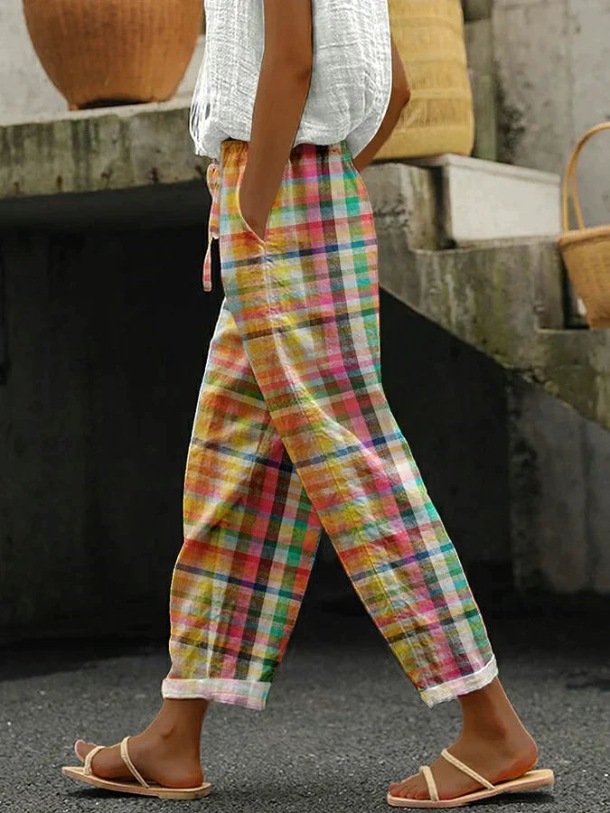 Aelina™ | Pantalon en lin à carreaux léger