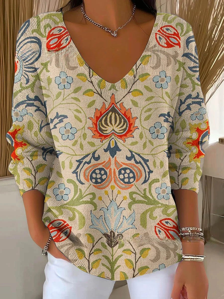 Solène™ | Pull Imprimé à Col en V