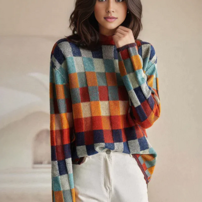 Éliane™ | Pull à carreaux maille douce