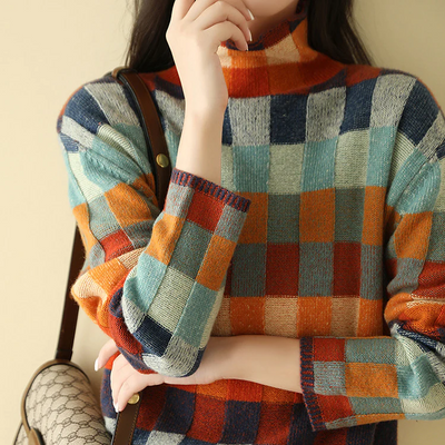 Éliane™ | Pull à carreaux maille douce