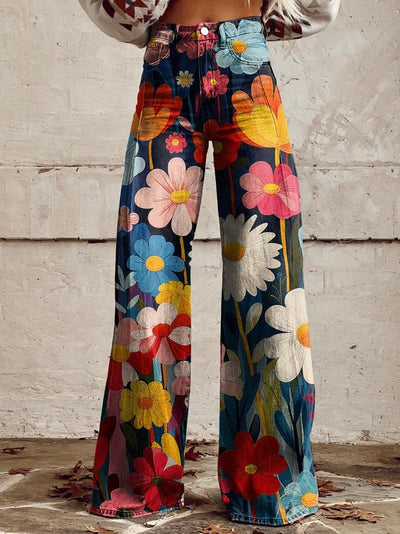Fleur™ | Pantalon Évasé Imprimé Floral Vintage