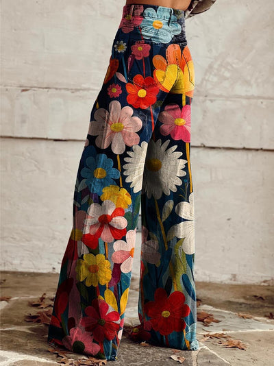 Fleur™ | Pantalon Évasé Imprimé Floral Vintage